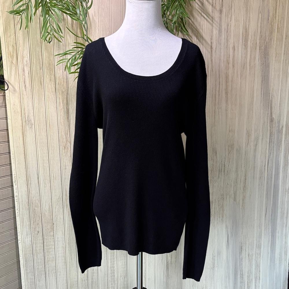 Zara Black lightweight Ribbed Knit Top, Scoop Neckline, Large, 100% Cotton NWOT